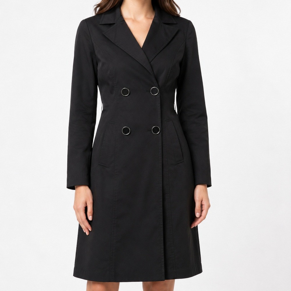 Bebe Women's Black Double Breasted Trench Coat Jacket S Long Sleeve Elegant